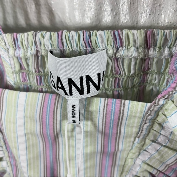 Ganni Ruffled Striped Recycled Seersucker Top NWT - Picture 6 of 7